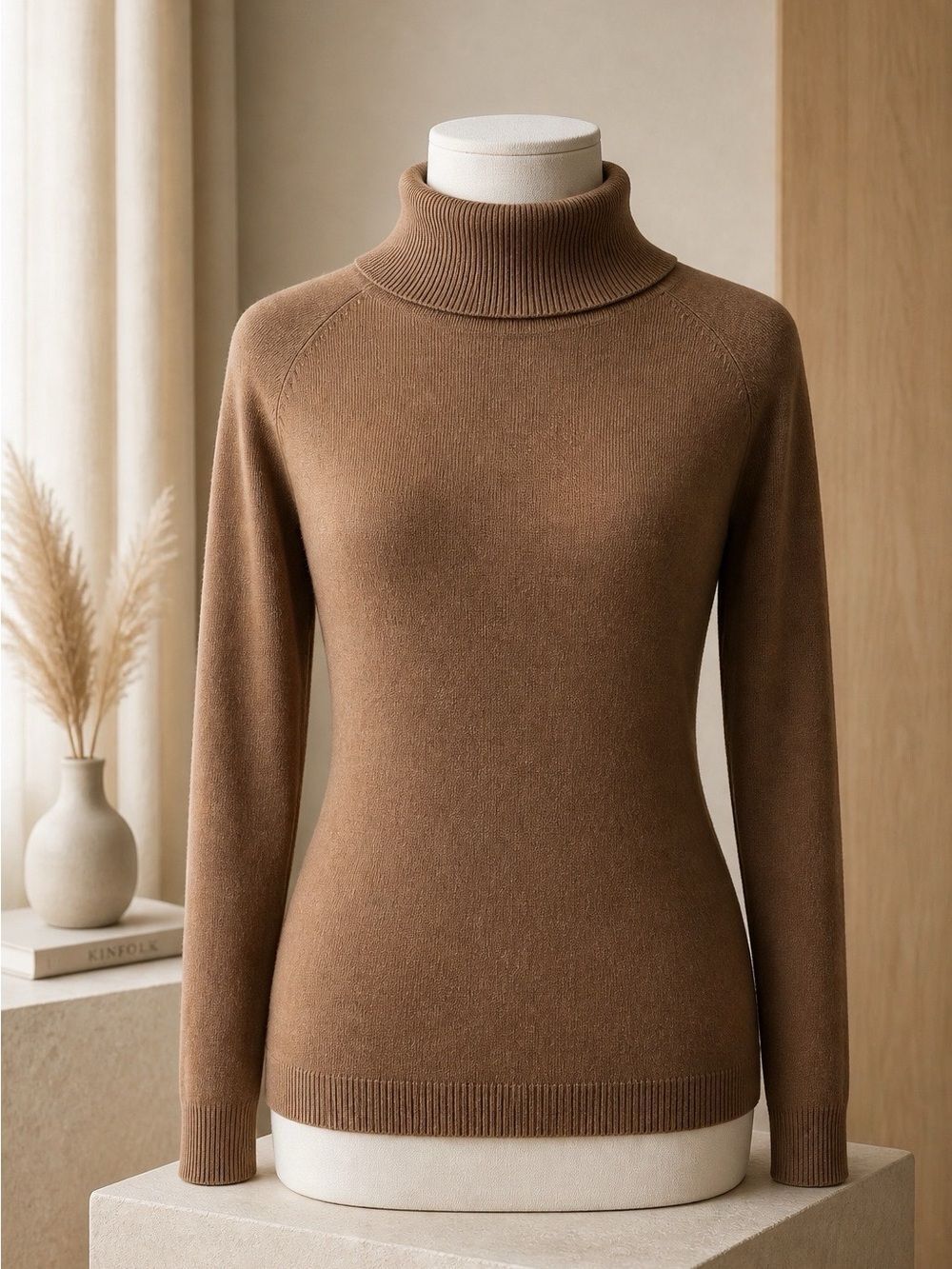 Milano Women's Cowl Neck Sweater in Tan Size Small